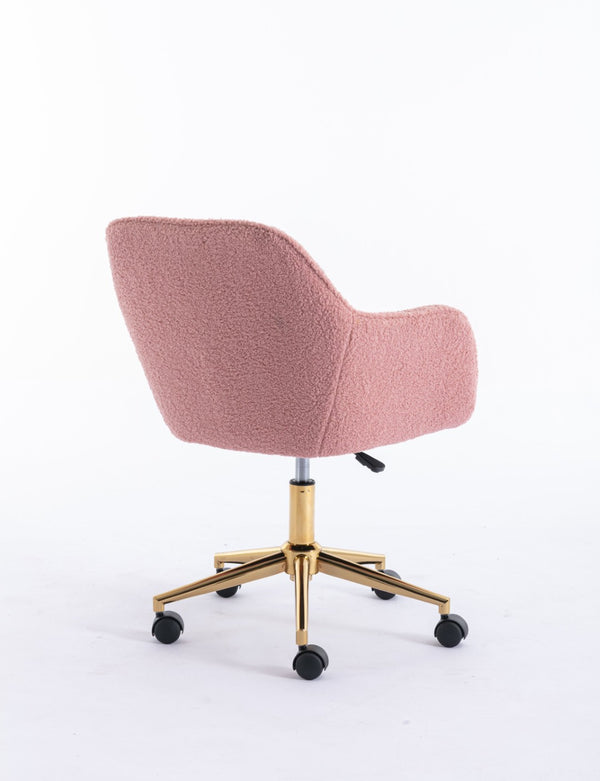 English Elm Modern Teddy Plush Swivel Chair Adjustable Height Gold Base for Home Office W52762366