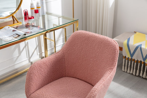 English Elm Modern Teddy Plush Swivel Chair Adjustable Height Gold Base for Home Office W52762366
