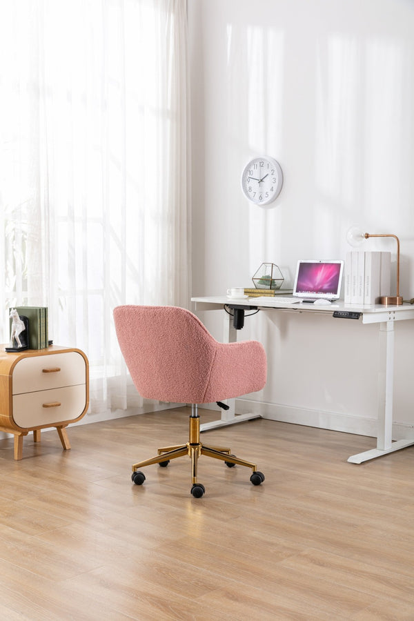 English Elm Modern Teddy Plush Swivel Chair Adjustable Height Gold Base for Home Office W52762366