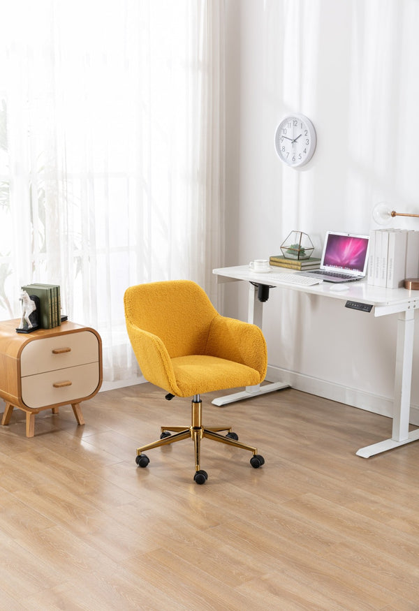 English Elm Modern Teddy Plush Swivel Chair Adjustable Height Gold Base for Home Office W52762365