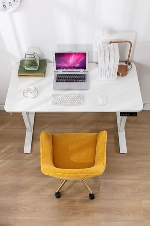 English Elm Modern Teddy Plush Swivel Chair Adjustable Height Gold Base for Home Office W52762365