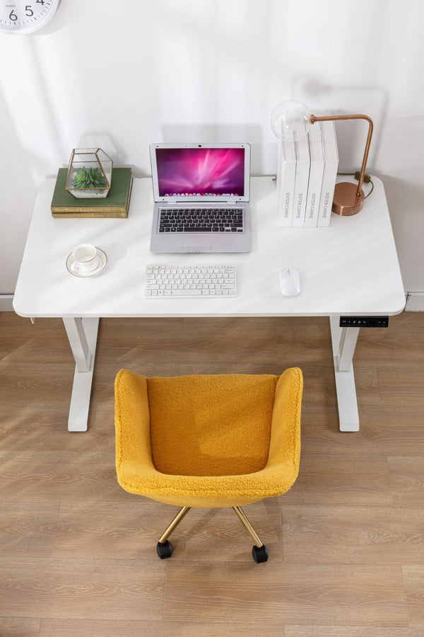 English Elm Modern Teddy Plush Swivel Chair Adjustable Height Gold Base for Home Office W52762365