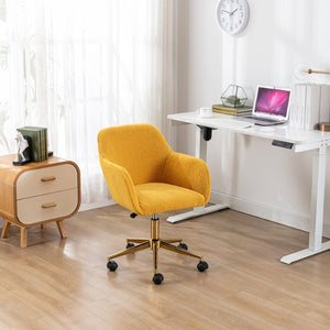 English Elm Modern Teddy Plush Swivel Chair Adjustable Height Gold Base for Home Office W52762365
