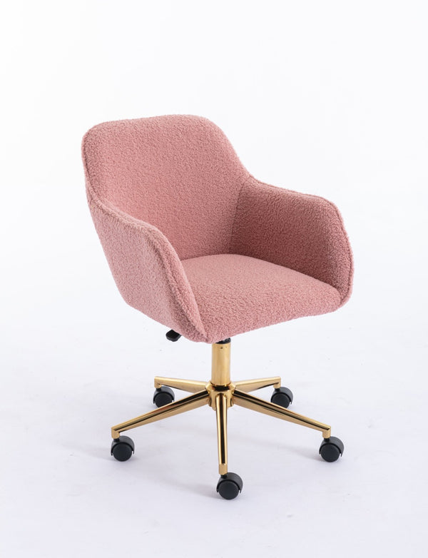 English Elm Modern Teddy Plush Swivel Chair Adjustable Height Gold Base for Home Office W52762366