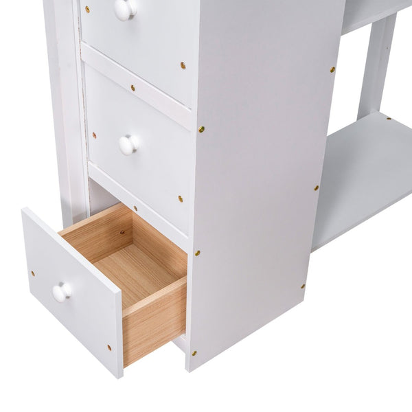 English Elm Twin Loft Bed with Stair Drawers Built-in Desk and Shelves Solid Pine Frame White LT000340AAK