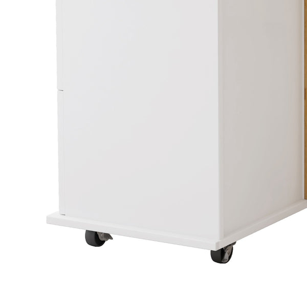 English Elm Kitchen Rolling Island Cart with Solid Wood Top Three Drawers and Cabinet Storage W75763043