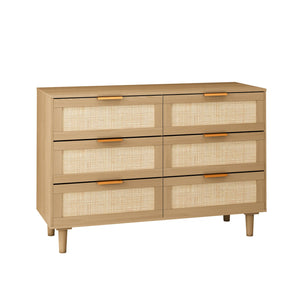 English Elm 6 Rattan 6-Drawer Dresser with Woven Fronts for Bedroom & Living Room — Stylish Storage, Durable Design W75763040