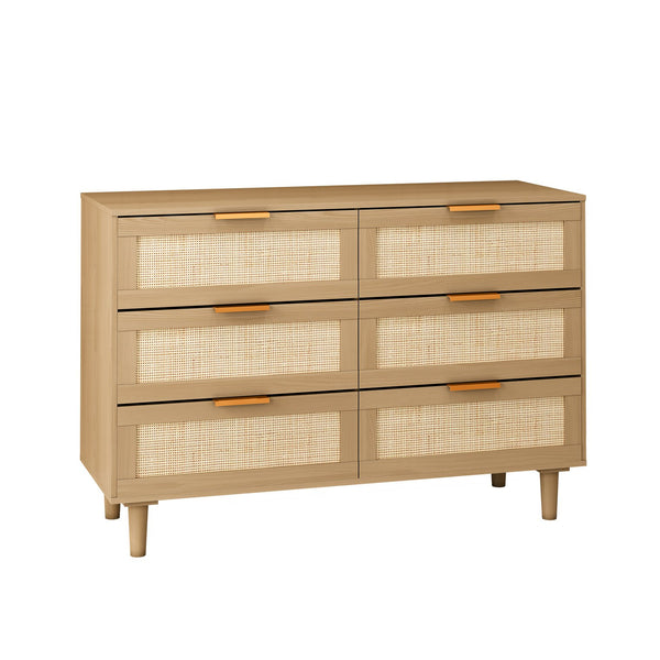 English Elm 6 Rattan 6-Drawer Dresser with Woven Fronts for Bedroom & Living Room — Stylish Storage, Durable Design W75763040