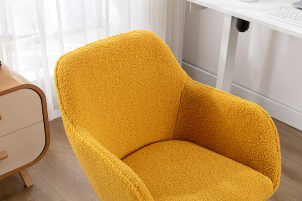 English Elm Modern Teddy Plush Swivel Chair Adjustable Height Gold Base for Home Office W52762365