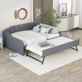Hearth and Haven Full Size Upholstery Daybed with Trundle and Usb Charging Design, Trundle Can Be Flat Or Erected, Gray GX000542AAE