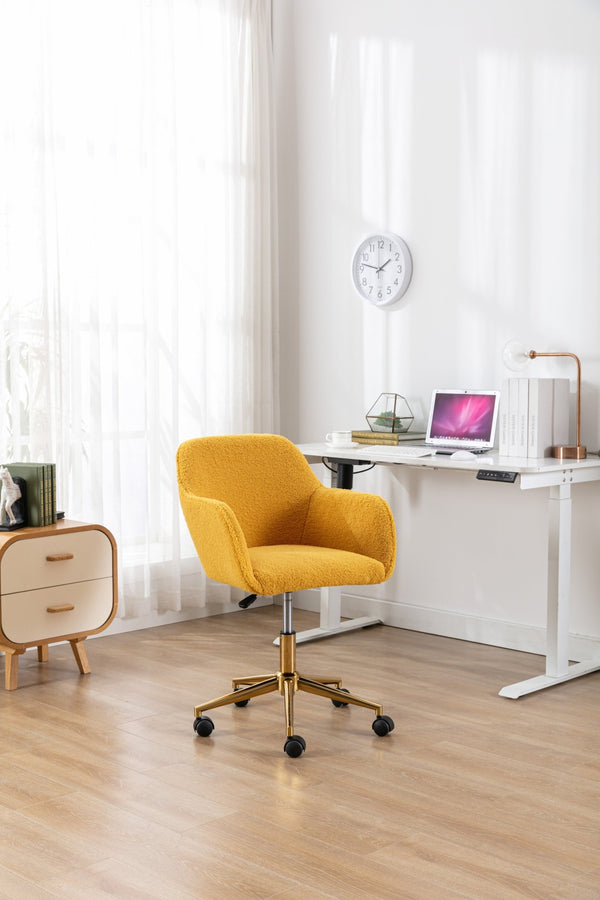 English Elm Modern Teddy Plush Swivel Chair Adjustable Height Gold Base for Home Office W52762365