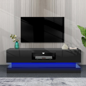 English Elm 51.18inch White High Gloss Tv Stand with Rgb Led Lighting and Dual Storage Drawers W67963291