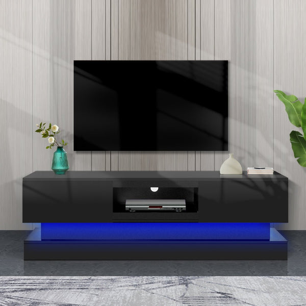 English Elm 51.18inch White High Gloss Tv Stand with Rgb Led Lighting and Dual Storage Drawers W67963291