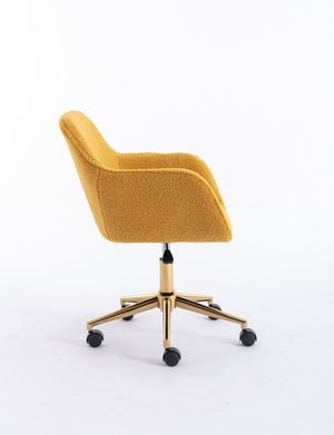 English Elm Modern Teddy Plush Swivel Chair Adjustable Height Gold Base for Home Office W52762365
