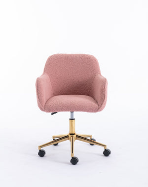 English Elm Modern Teddy Plush Swivel Chair Adjustable Height Gold Base for Home Office W52762366