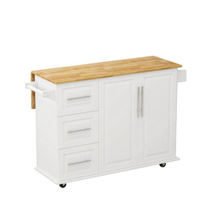 English Elm Kitchen Rolling Island Cart with Solid Wood Top Three Drawers and Cabinet Storage W75763043