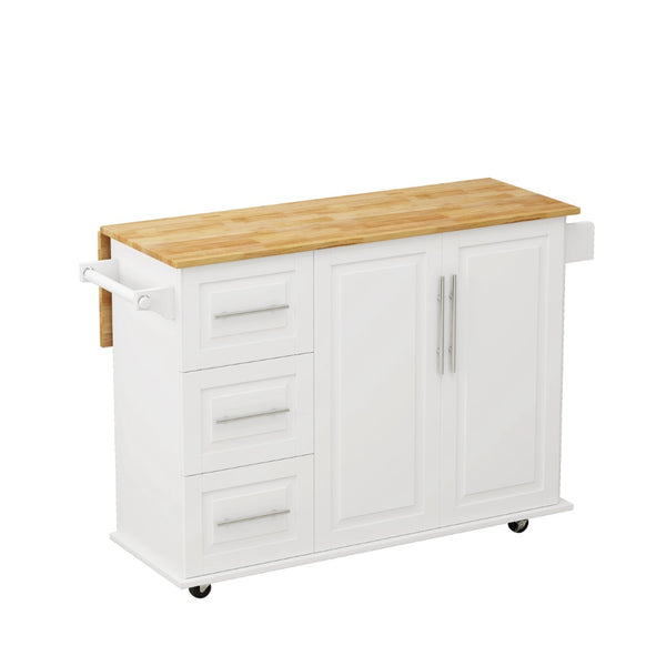 English Elm Kitchen Rolling Island Cart with Solid Wood Top Three Drawers and Cabinet Storage W75763043