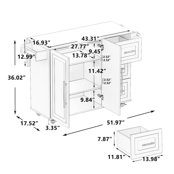 English Elm Kitchen Rolling Island Cart with Solid Wood Top Three Drawers and Cabinet Storage W75763043