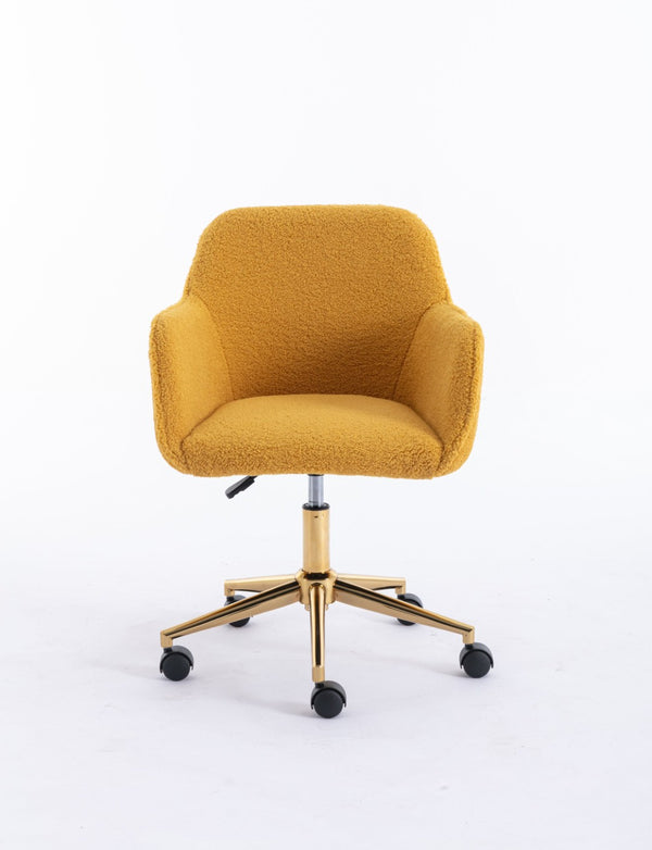 English Elm Modern Teddy Plush Swivel Chair Adjustable Height Gold Base for Home Office W52762365