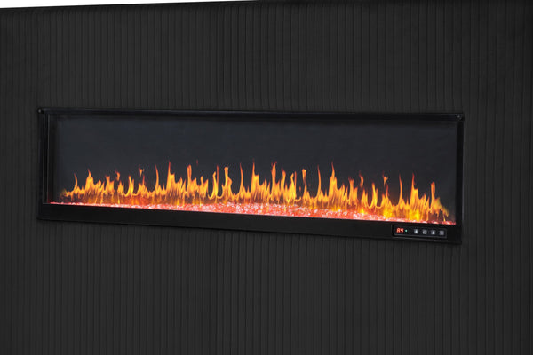 English Elm Lizelle King Bed Black Velvet with LED Fireplace Display, Bluetooth Speakers, USB Ports, Luxe Finish B00977488