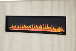 English Elm Lizelle King Bed with Ambient Fireplace Lighting, Bluetooth Speakers, USB Ports, Velvet Upholstery B00977492