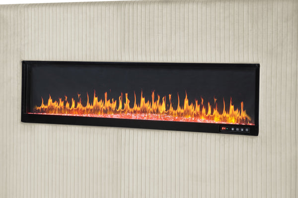 English Elm Lizelle King Bed Upholstered Velvet with Fireplace Display, Bluetooth Speakers & USB Ports, King G150108992