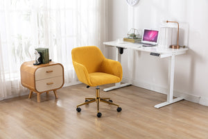 English Elm Modern Teddy Plush Swivel Chair Adjustable Height Gold Base for Home Office W52762365