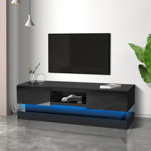 English Elm 51.18inch White High Gloss Tv Stand with Rgb Led Lighting and Dual Storage Drawers W67963291
