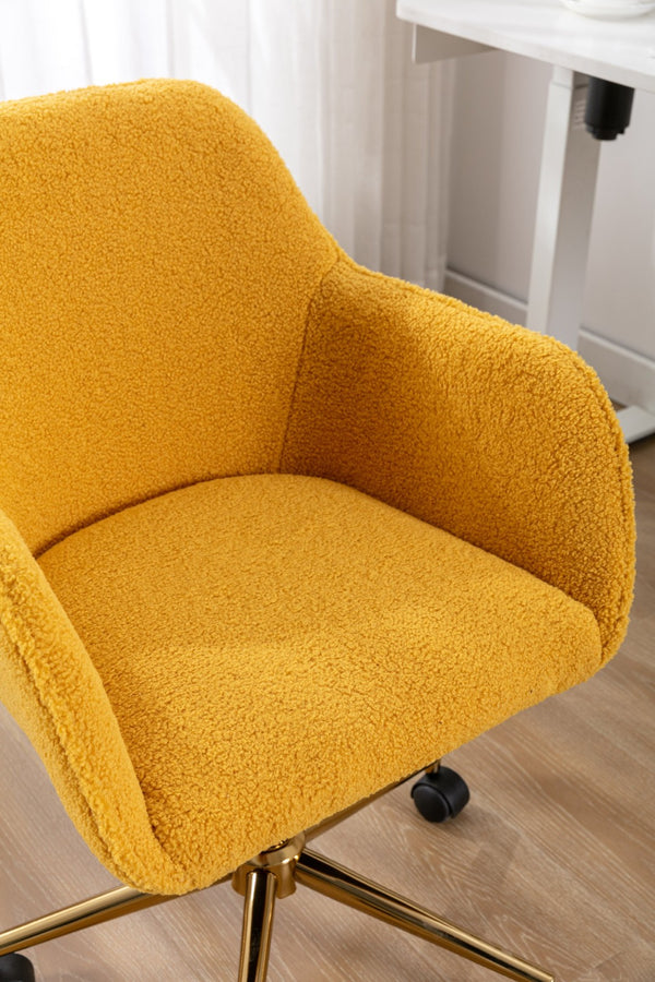 English Elm Modern Teddy Plush Swivel Chair Adjustable Height Gold Base for Home Office W52762365