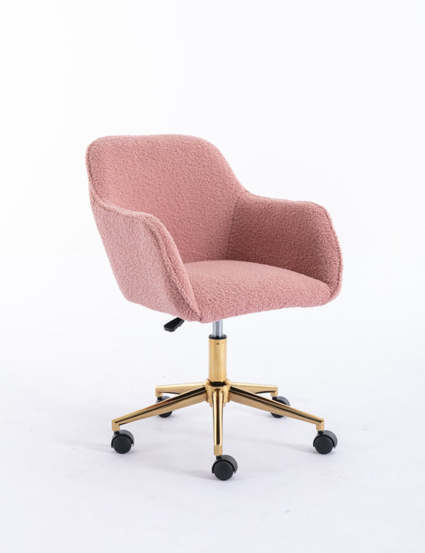 English Elm Modern Teddy Plush Swivel Chair Adjustable Height Gold Base for Home Office W52762366