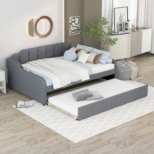 English Elm Full Full Size Upholstery Daybed with Trundle, USB Charging Armrest, Gray Fabric, Durable Frame GX000542AAE