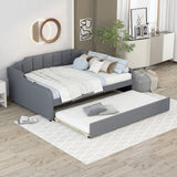 Hearth and Haven Full Size Upholstery Daybed with Trundle and Usb Charging Design, Trundle Can Be Flat Or Erected, Gray GX000542AAE