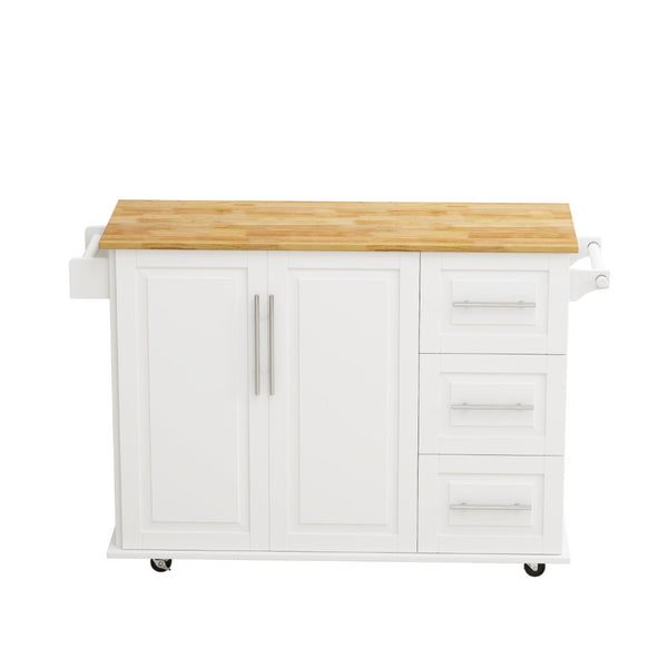 English Elm Kitchen Rolling Island Cart with Solid Wood Top Three Drawers and Cabinet Storage W75763043