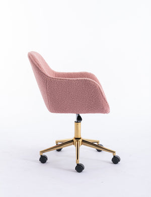 English Elm Modern Teddy Plush Swivel Chair Adjustable Height Gold Base for Home Office W52762366