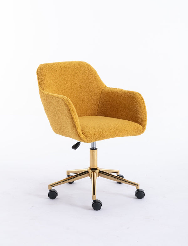 English Elm Modern Teddy Plush Swivel Chair Adjustable Height Gold Base for Home Office W52762365
