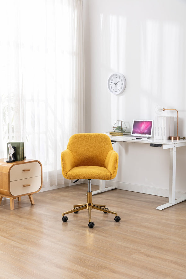 English Elm Modern Teddy Plush Swivel Chair Adjustable Height Gold Base for Home Office W52762365