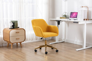 English Elm Modern Teddy Plush Swivel Chair Adjustable Height Gold Base for Home Office W52762365