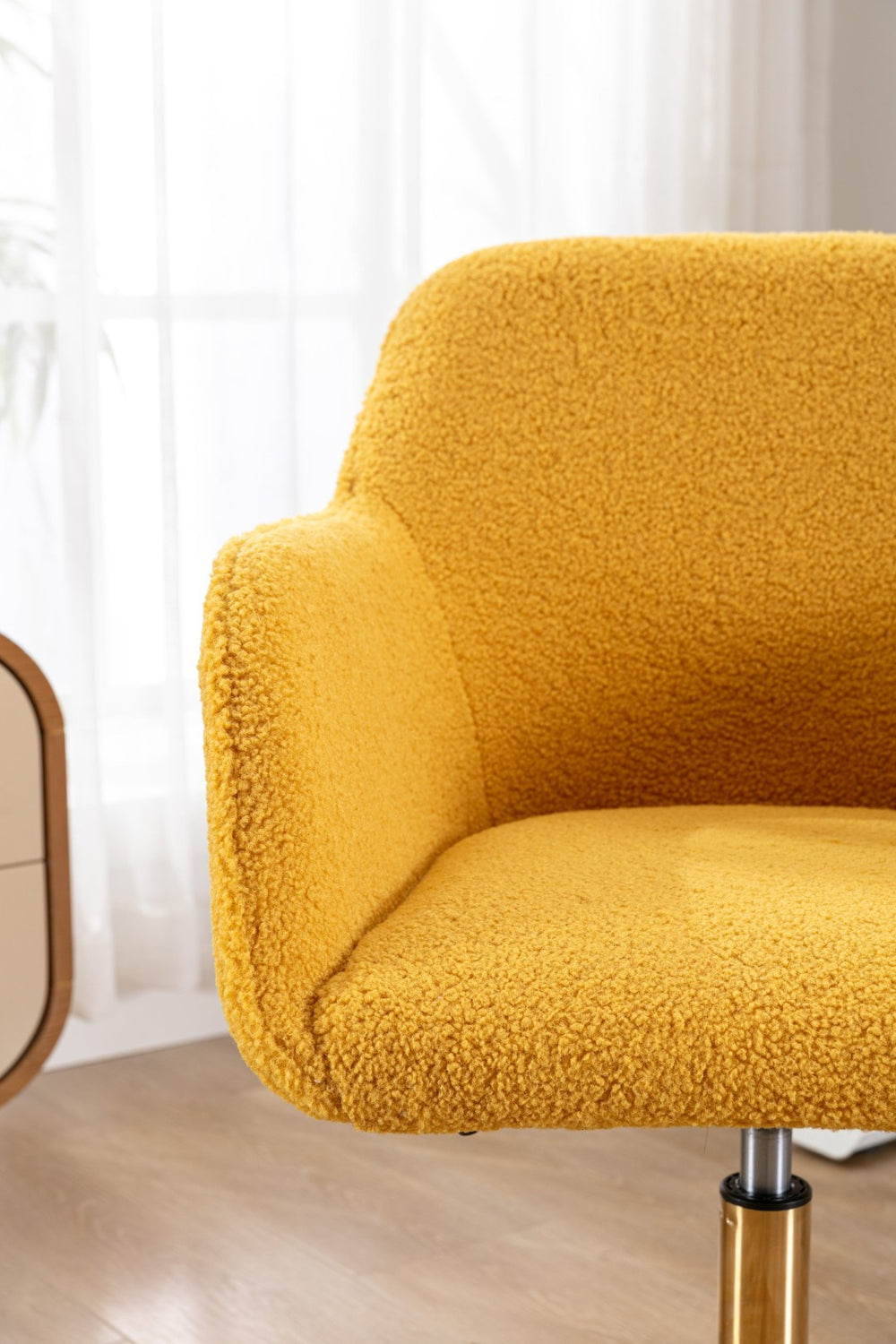 English Elm Modern Teddy Plush Swivel Chair Adjustable Height Gold Base for Home Office W52762365