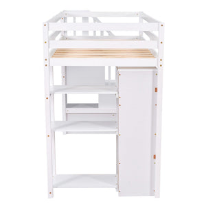 English Elm Twin Loft Bed with Stairs Drawers and Shelves Solid Pine Kids Bedroom Storage LT000338AAK