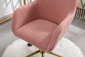 English Elm Modern Teddy Plush Swivel Chair Adjustable Height Gold Base for Home Office W52762366
