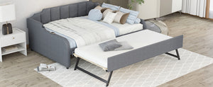English Elm Full Full Size Upholstery Daybed with Trundle, USB Charging Armrest, Gray Fabric, Durable Frame GX000542AAE