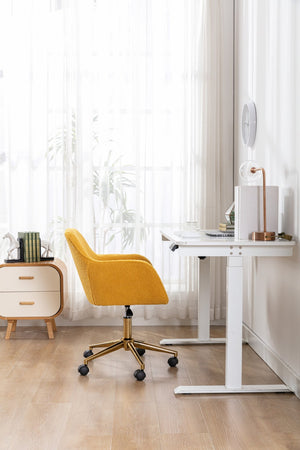 English Elm Modern Teddy Plush Swivel Chair Adjustable Height Gold Base for Home Office W52762365