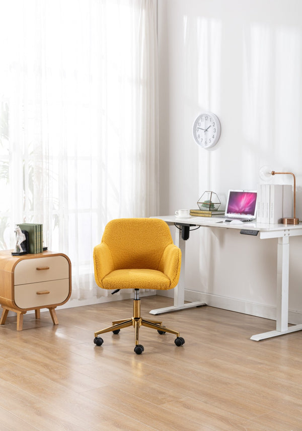 English Elm Modern Teddy Plush Swivel Chair Adjustable Height Gold Base for Home Office W52762365