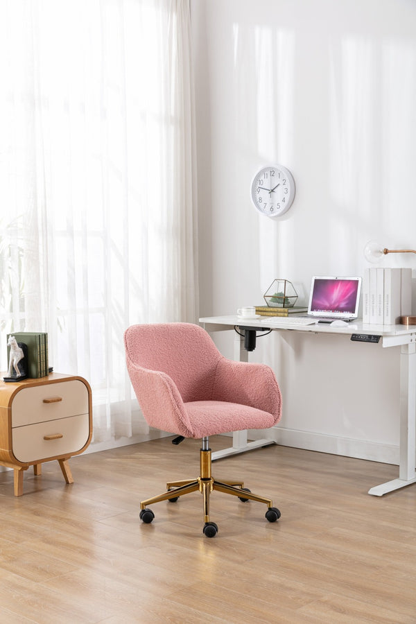 English Elm Modern Teddy Plush Swivel Chair Adjustable Height Gold Base for Home Office W52762366