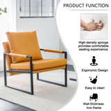 English Elm Pu Leather Armchair, Medieval Metal Frame Cushion Backrest Living Room Sofa Chair (Orange Pu Leather+Metal Frame+Foam+2 Pieces) Sf-008