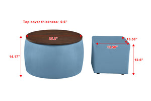 English Elm Round Ottoman Set with Storage - 2-in-1 Convertible Coffee Table & Footstool, Velvet Upholstery, Compact Accent Piece for Living Room, Bedroom, Office Blue W142065118