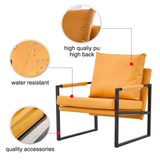 English Elm Pu Leather Accent Arm Chair Mid Century Upholstered Armchair With Metal Frame Extra-Thick Padded Backrest and Seat Cushion Sofa Chairs For Living Room ( Orange Pu Leather + Metal Frame + Foam)Sf-008