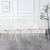 English Elm Modern Minimalist Transparent Dining Chair, Plastic Chair, Armless Crystal Chair, Nordic Creative Makeup Stool, Negotiation Chair, Silver Plated Metal Leg 6-Piece Set, Tw-1200