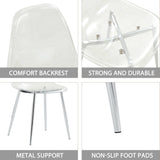 English Elm Modern Simple Transparent Dining Chair Plastic Chair Armless Crystal Chair Nordic Creative Makeup Stool Negotiation Chair Set Of 4 and Plating Metal Legw115164140,Tw-1200