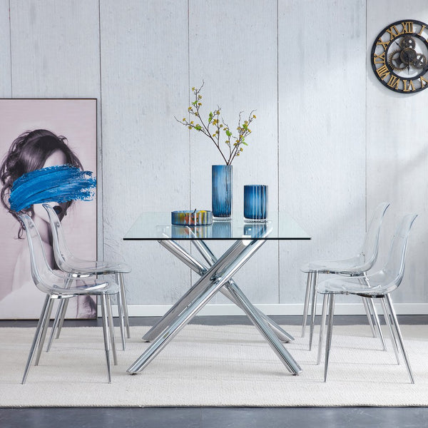 English Elm Modern transparent dining chair with ergonomic PET shell, armless Nordic design, luxe crystal look, easy assembly, sleek metal legs Silver W1151121532